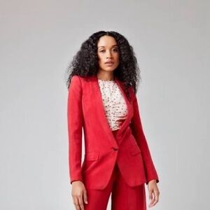 Smythe Vibrant Red Women's Suit (Blazer and matching wide leg trousers).